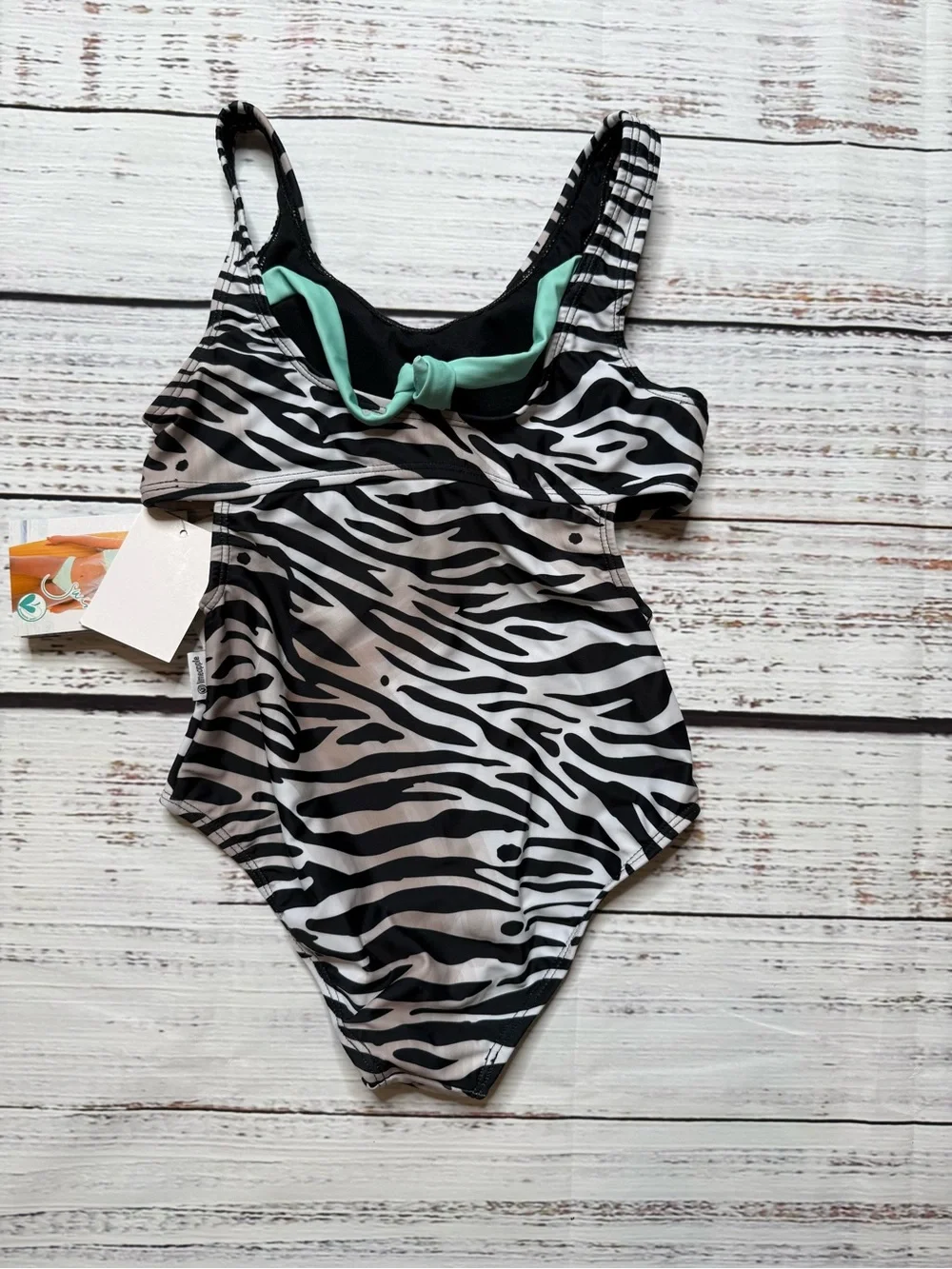 Limeapple Lupita Zebra Print One Piece Swimsuit Girls Black White NWT Sz 10